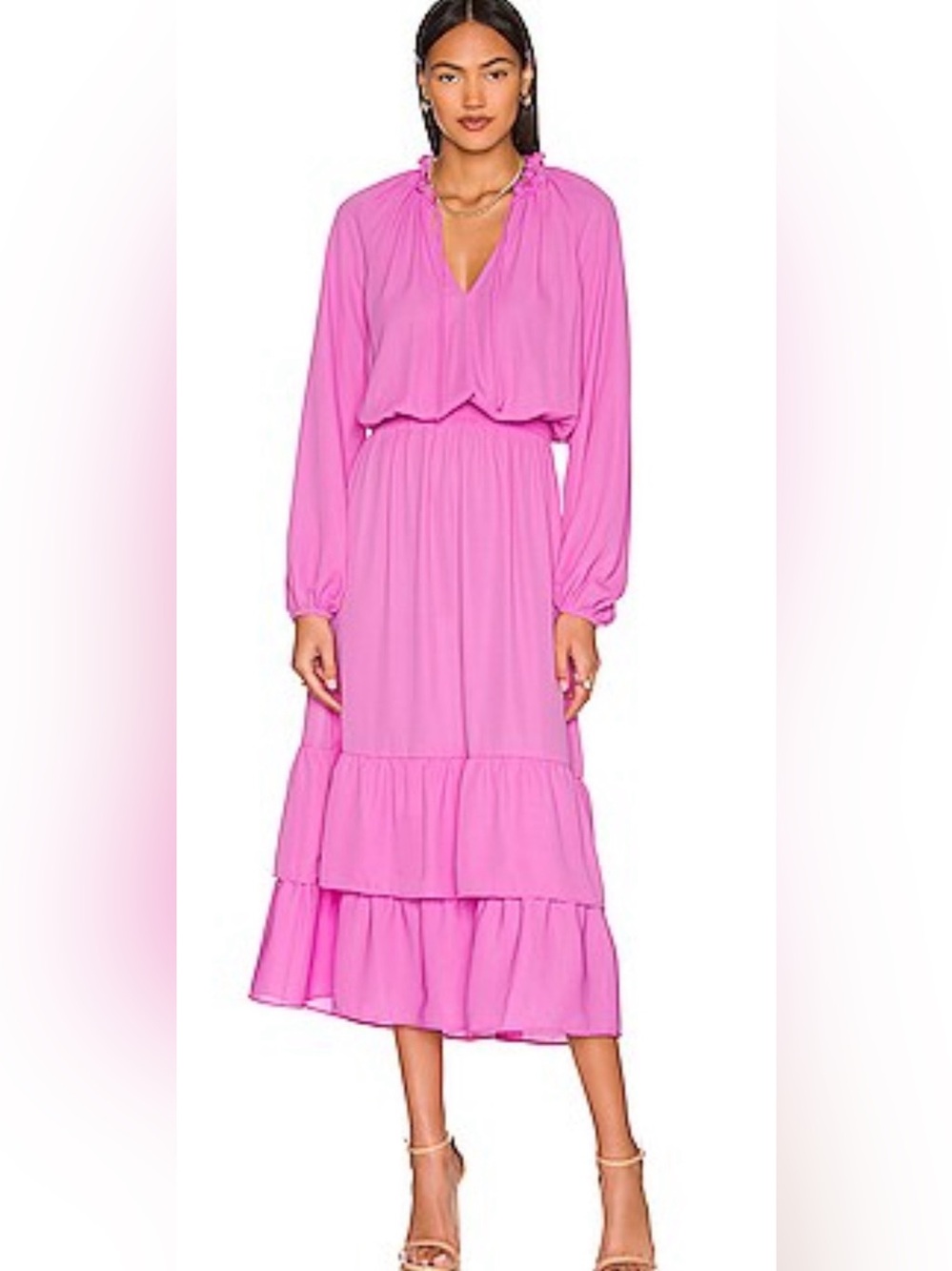 Show Me Your Mumu Revolve Cait Ruffle Midi Dress Womens Size XS Bubble Gum pink